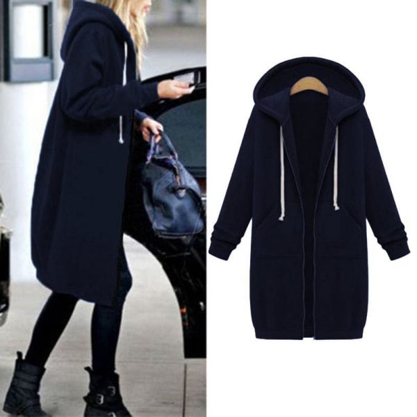 The Best New Autumn Winter Women Casual Long Zipper Hooded Jacket Sweatshirt Online - Takalr