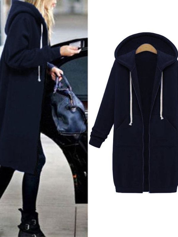 The Best New Autumn Winter Women Casual Long Zipper Hooded Jacket Sweatshirt Online - Takalr