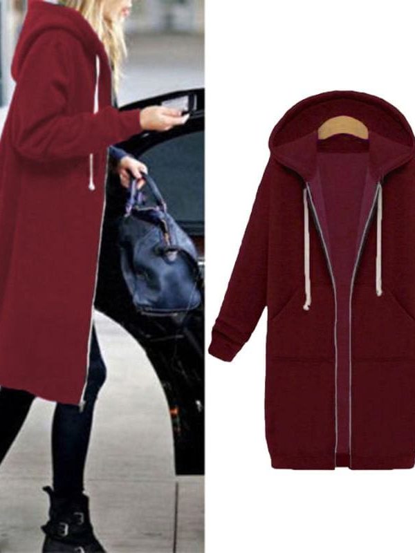 The Best New Autumn Winter Women Casual Long Zipper Hooded Jacket Sweatshirt Online - Takalr