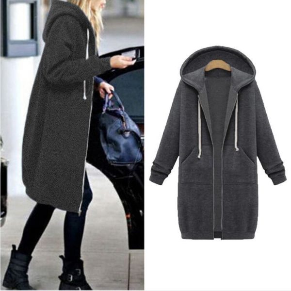 The Best New Autumn Winter Women Casual Long Zipper Hooded Jacket Sweatshirt Online - Takalr