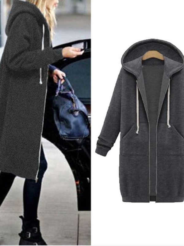 The Best New Autumn Winter Women Casual Long Zipper Hooded Jacket Sweatshirt Online - Takalr