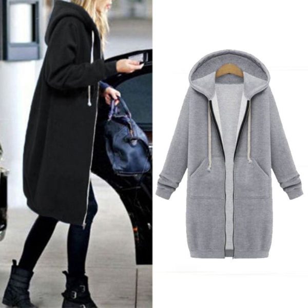 The Best New Autumn Winter Women Casual Long Zipper Hooded Jacket Sweatshirt Online - Takalr