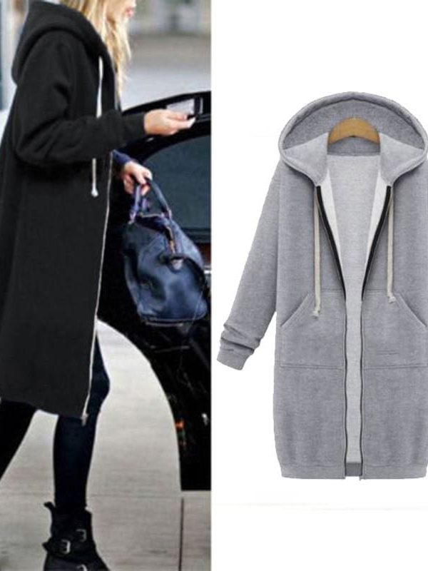 The Best New Autumn Winter Women Casual Long Zipper Hooded Jacket Sweatshirt Online - Takalr