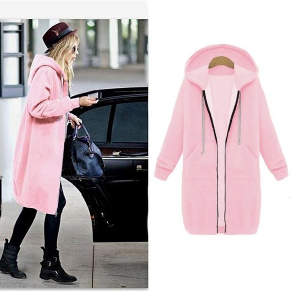 The Best New Autumn Winter Women Casual Long Zipper Hooded Jacket Sweatshirt Online - Takalr