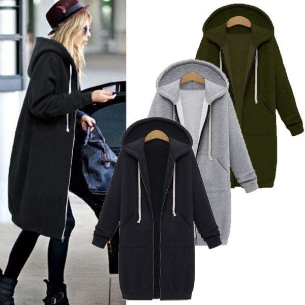 The Best New Autumn Winter Women Casual Long Zipper Hooded Jacket Sweatshirt Online - Takalr