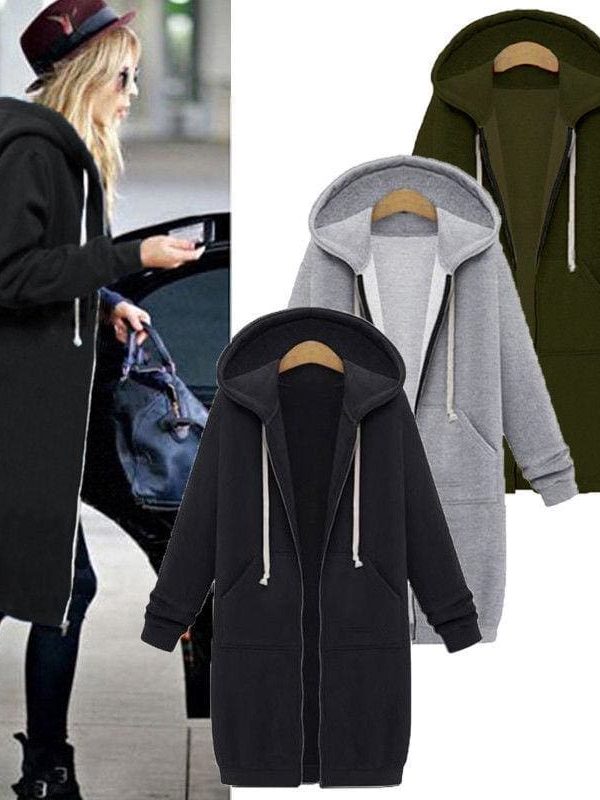 The Best New Autumn Winter Women Casual Long Zipper Hooded Jacket Sweatshirt Online - Takalr