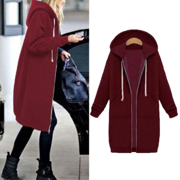 The Best New Autumn Winter Women Casual Long Zipper Hooded Jacket Sweatshirt Online - Takalr