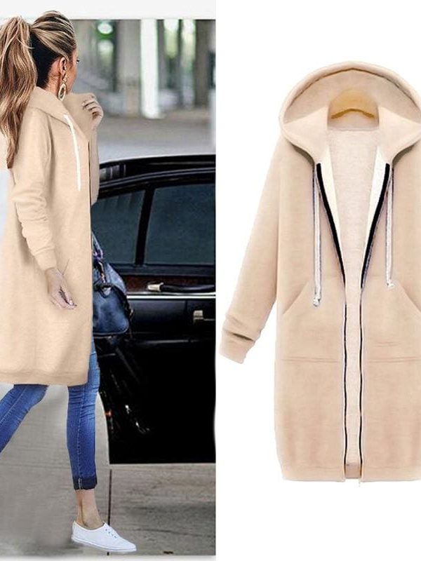 The Best New Autumn Winter Women Casual Long Zipper Hooded Jacket Sweatshirt Online - Takalr