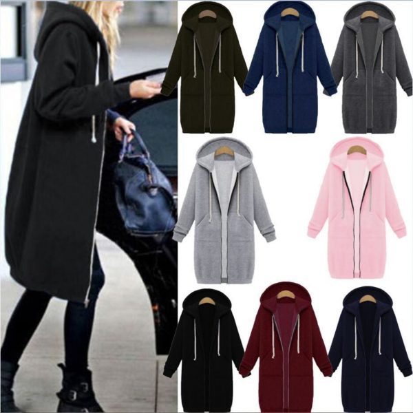 The Best New Autumn Winter Women Casual Long Zipper Hooded Jacket Sweatshirt Online - Takalr