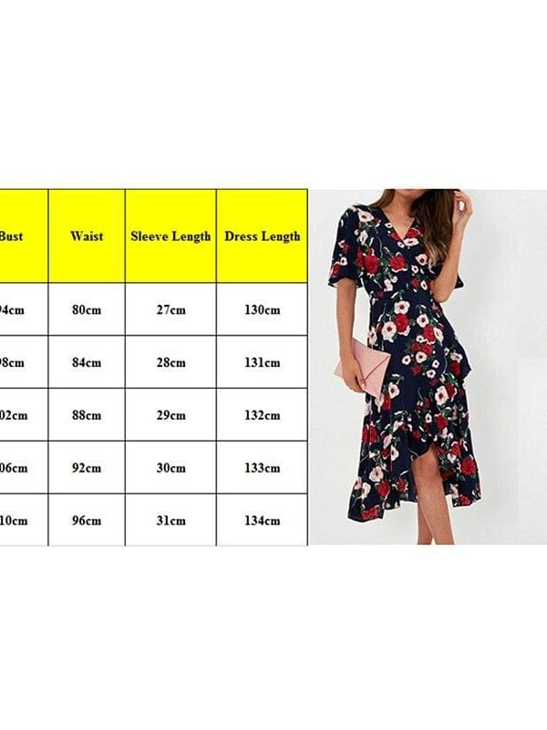 The Best New Boho Women V Neck Floral Slit Dress Holiday Ladies Casual Short Sleeve Summer Long Maxi Wrap Sundress Online - Source Silk