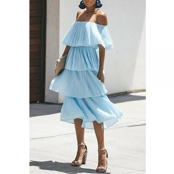 The Best New Boho Women's Summer Beach Ruffle Long Dress Holiday Fashion Ladies Casual Layered Off Shoulder Sun Dresses Online - Source Silk