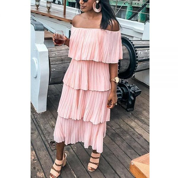 The Best New Boho Women's Summer Beach Ruffle Long Dress Holiday Fashion Ladies Casual Layered Off Shoulder Sun Dresses Online - Source Silk