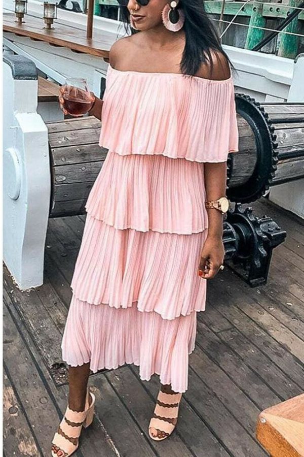 The Best New Boho Women's Summer Beach Ruffle Long Dress Holiday Fashion Ladies Casual Layered Off Shoulder Sun Dresses Online - Source Silk