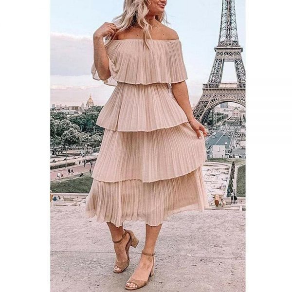 The Best New Boho Women's Summer Beach Ruffle Long Dress Holiday Fashion Ladies Casual Layered Off Shoulder Sun Dresses Online - Source Silk