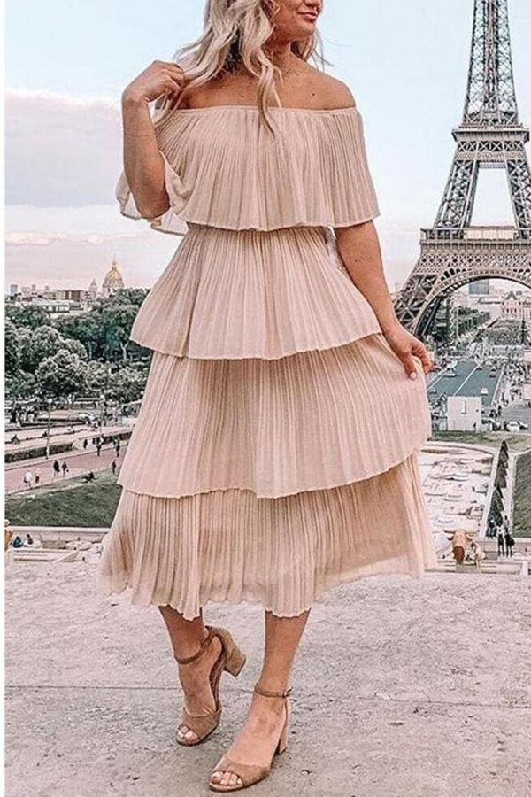 The Best New Boho Women's Summer Beach Ruffle Long Dress Holiday Fashion Ladies Casual Layered Off Shoulder Sun Dresses Online - Source Silk