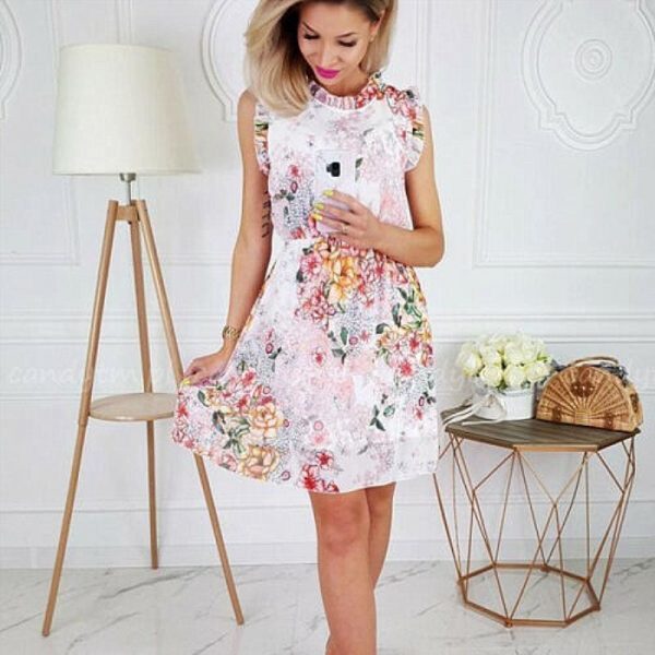 The Best New Elegant Ladies Boho Chiffon Floral Dress Sleeveless Summer Fashion Women Beach Holiday Party Dress Sundress Online - Source Silk