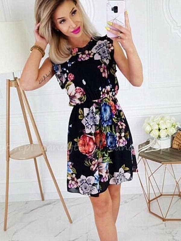 The Best New Elegant Ladies Boho Chiffon Floral Dress Sleeveless Summer Fashion Women Beach Holiday Party Dress Sundress Online - Source Silk