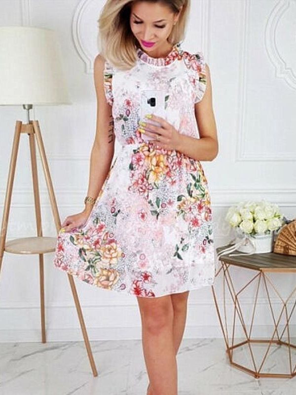 The Best New Elegant Ladies Boho Chiffon Floral Dress Sleeveless Summer Fashion Women Beach Holiday Party Dress Sundress Online - Source Silk