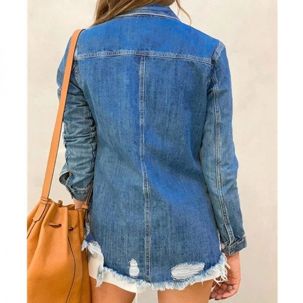 The Best New Fashion Autumn Women's Hole Patch Denim Ripped Jeans Distressed Denim Long Sleeve Jacket Coat Outwear Streetwear Online - Source Silk