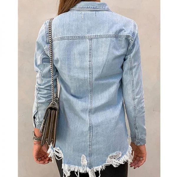 The Best New Fashion Autumn Women's Hole Patch Denim Ripped Jeans Distressed Denim Long Sleeve Jacket Coat Outwear Streetwear Online - Source Silk