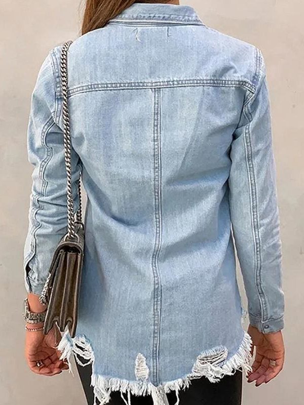 The Best New Fashion Autumn Women's Hole Patch Denim Ripped Jeans Distressed Denim Long Sleeve Jacket Coat Outwear Streetwear Online - Source Silk