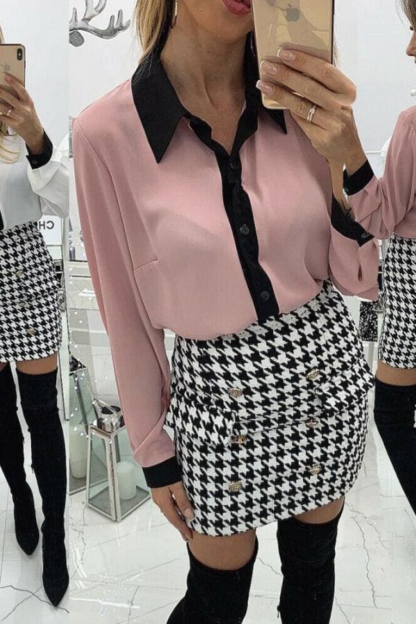 The Best New Fashion Elegant Women Ladies V-Neck Long Sleeve Loose Blouse Workout Solid Casual Tops Shirt Pink/White Tops Online - Source Silk