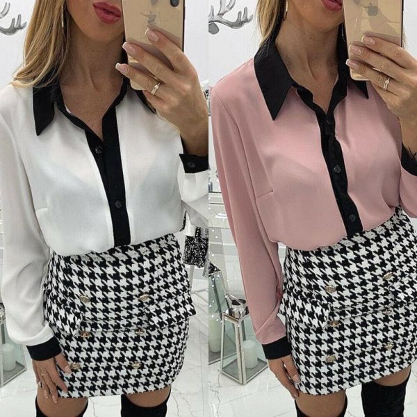 The Best New Fashion Elegant Women Ladies V-Neck Long Sleeve Loose Blouse Workout Solid Casual Tops Shirt Pink/White Tops Online - Source Silk