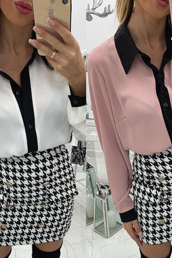 The Best New Fashion Elegant Women Ladies V-Neck Long Sleeve Loose Blouse Workout Solid Casual Tops Shirt Pink/White Tops Online - Source Silk