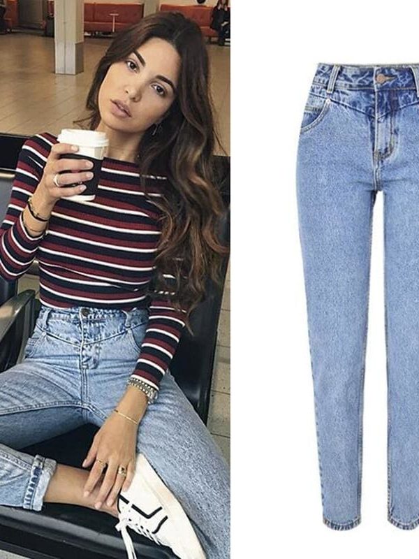 The Best New Fashion High Waist Boyfriend Jeans Women Casual Straight Jean Online - Takalr