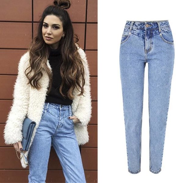 The Best New Fashion High Waist Boyfriend Jeans Women Casual Straight Jean Online - Takalr