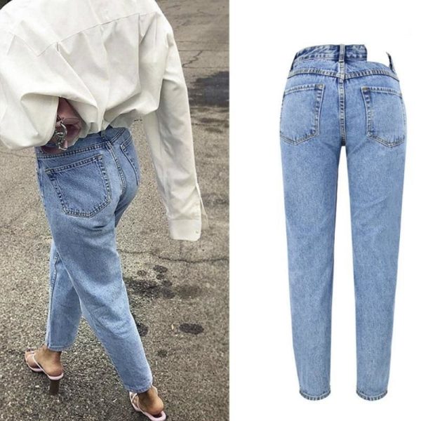 The Best New Fashion High Waist Boyfriend Jeans Women Casual Straight Jean Online - Takalr