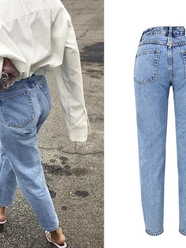 The Best New Fashion High Waist Boyfriend Jeans Women Casual Straight Jean Online - Takalr