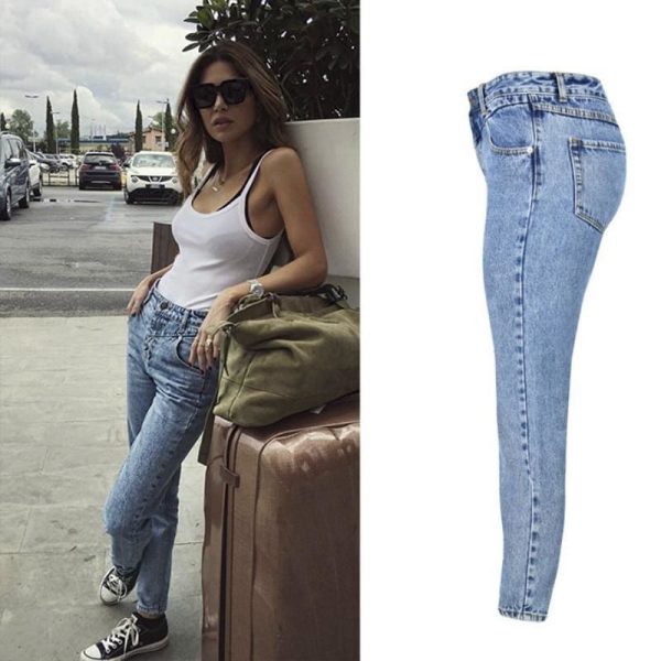 The Best New Fashion High Waist Boyfriend Jeans Women Casual Straight Jean Online - Takalr