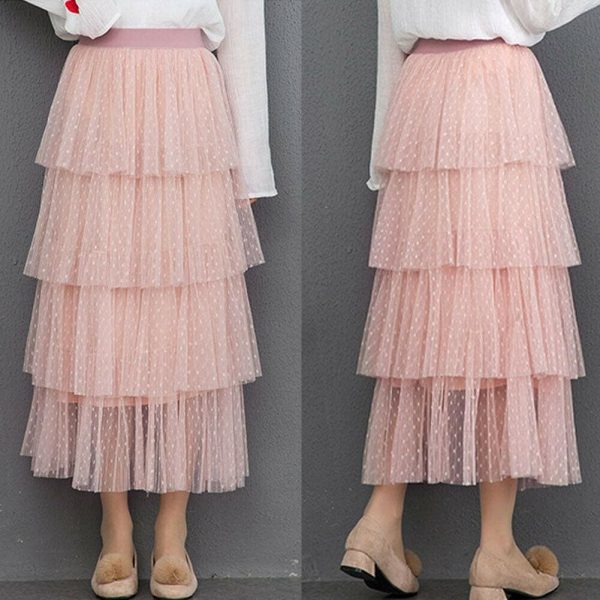 The Best New Fashion Summer Women Dot Lace Tiered High Waist Beach Long Skirt Sundress Cake Tulle Skirt Party Ball Gown Online - Source Silk