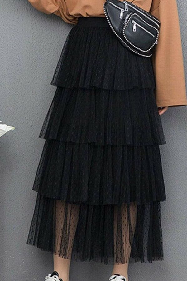 The Best New Fashion Summer Women Dot Lace Tiered High Waist Beach Long Skirt Sundress Cake Tulle Skirt Party Ball Gown Online - Source Silk