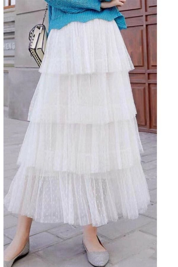 The Best New Fashion Summer Women Dot Lace Tiered High Waist Beach Long Skirt Sundress Cake Tulle Skirt Party Ball Gown Online - Source Silk