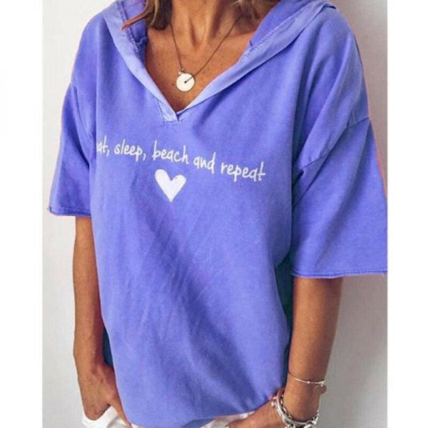 The Best New Fashion T Shirt Summer Women Heart Printed Loose Tops Ladies Casual Short Sleeve V Neck Pullover Hooded Tee Outwear Online - Source Silk