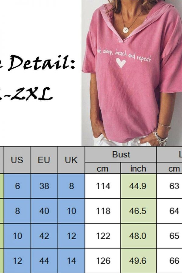 The Best New Fashion T Shirt Summer Women Heart Printed Loose Tops Ladies Casual Short Sleeve V Neck Pullover Hooded Tee Outwear Online - Source Silk