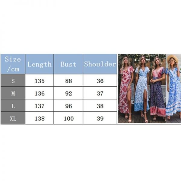 The Best New Fashion Women Boho Floral Short Sleeve High Waist Midi Dress Summer V-Neck Beach Holiday Sundress Online - Source Silk