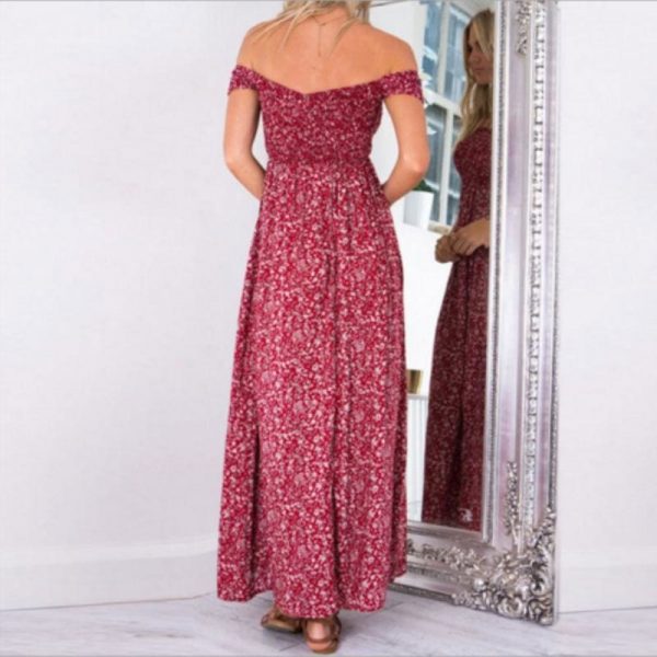 The Best New Fashion Women Boho Off shoulder High Waist Short Sleeve Maxi Dress Ladeis Summer Floral Beach Casual Long Sundress Online - Source Silk