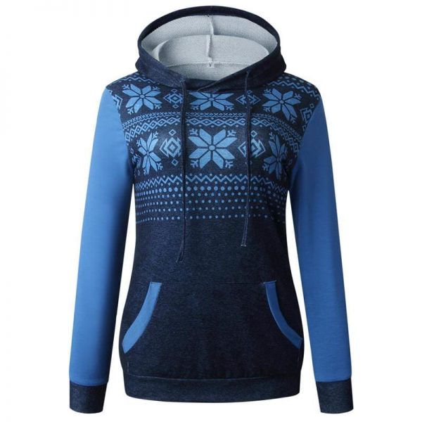 The Best New Fashion Women Cotton Sweatshirt Long Sleeve Snow Floral Hooded Tops Pockets Style Christmas Winter Tops Online - Source Silk