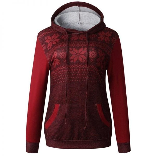 The Best New Fashion Women Cotton Sweatshirt Long Sleeve Snow Floral Hooded Tops Pockets Style Christmas Winter Tops Online - Source Silk