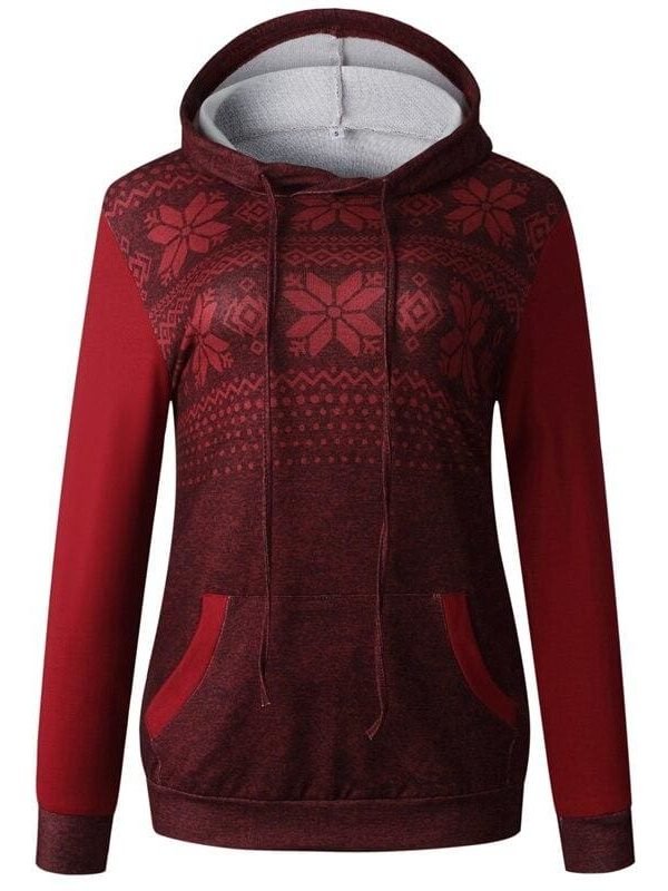 The Best New Fashion Women Cotton Sweatshirt Long Sleeve Snow Floral Hooded Tops Pockets Style Christmas Winter Tops Online - Source Silk