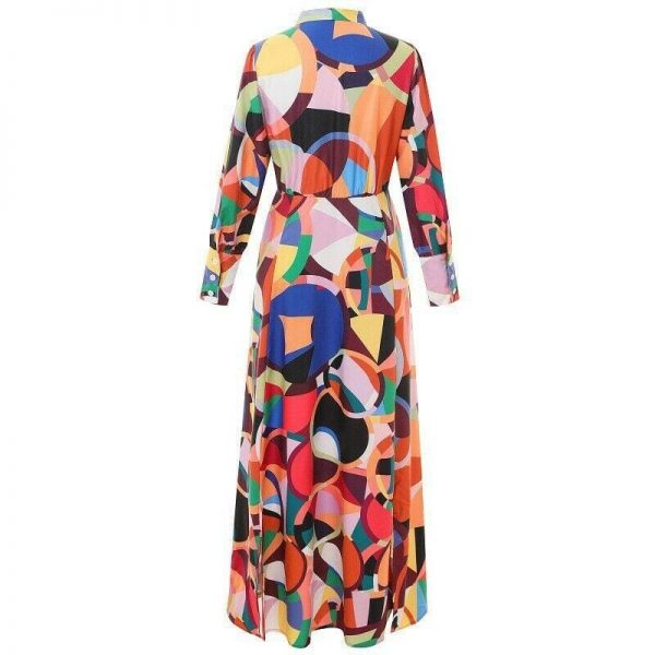 The Best New Fashion Women Geometric High Neck Long Maxi Dress Ladies Summer Autumn Long Sleeve Evening Party Dress Sundress Plus Size Online - Source Silk