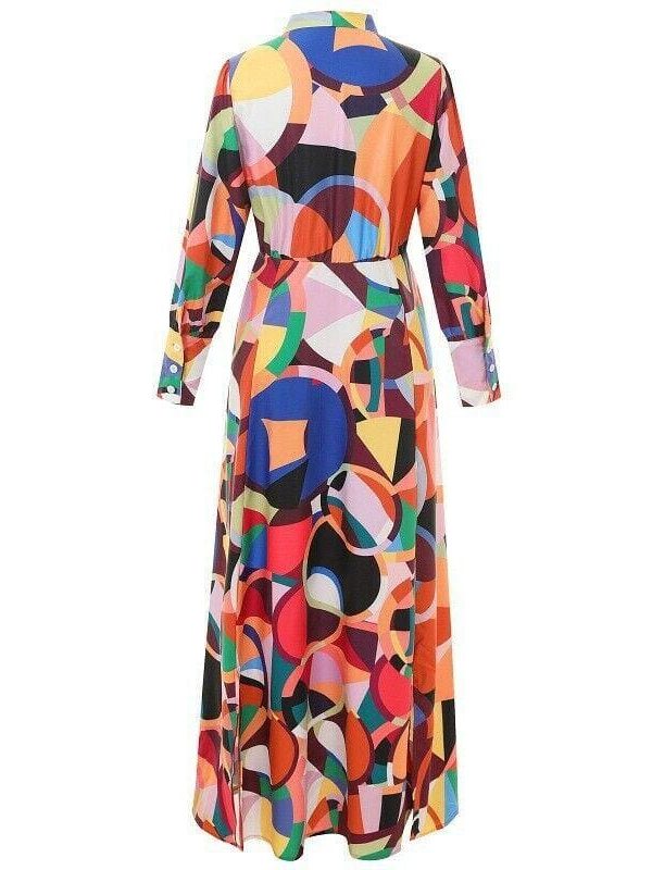 The Best New Fashion Women Geometric High Neck Long Maxi Dress Ladies Summer Autumn Long Sleeve Evening Party Dress Sundress Plus Size Online - Source Silk