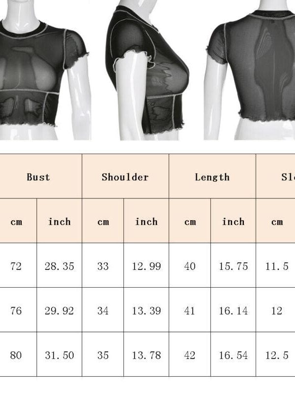 The Best New Fashion Women Girls Mesh Sheer Crop Top Short Sleeve Summer Casual Slim Fit Transparent Stretchy T-Shirt Tops Online - Source Silk