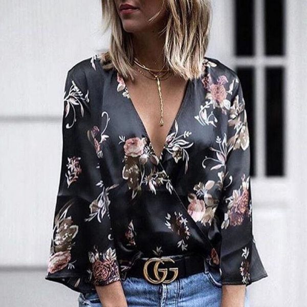 The Best New Fashion Women Ladies Long Sleeve Loose Print Blouse Summer V Neck Casual Shirt Tops Women Autumn Clothes Online - Source Silk