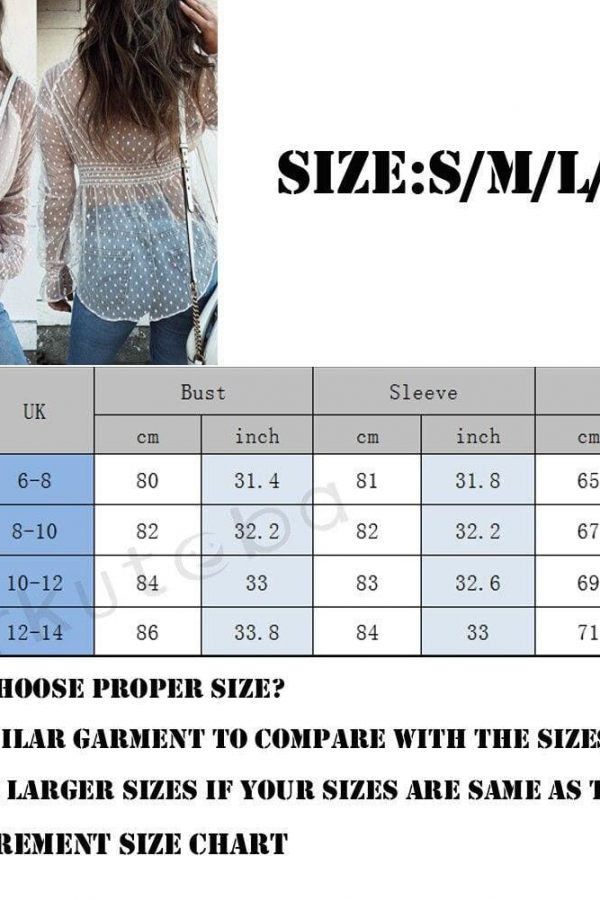 The Best New Fashion Women Ladies Summer Mesh Sheer See-through Polka Dot Long Sleeve V-Neck Casual Crop Top Shirts Blouse New Online - Source Silk