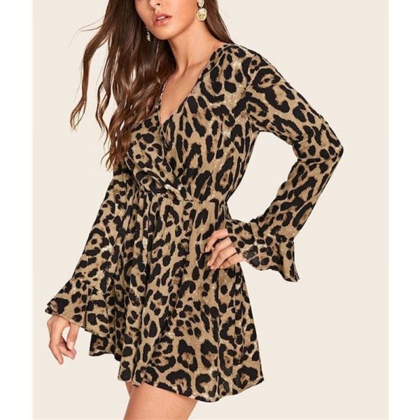 The Best New Fashion Women Long Sleeve Leopard Dress Elegant Loose Tunic Evening Party Dress Ladies Clothing Streetwear Online - Source Silk