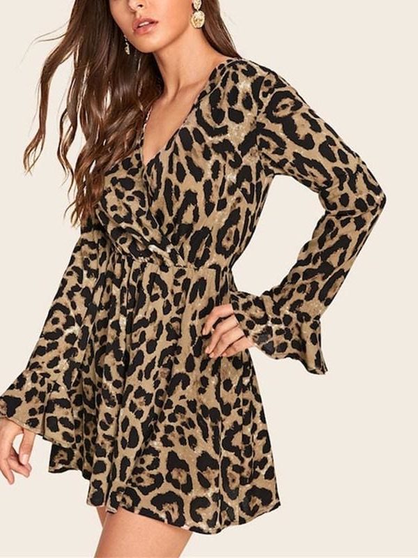 The Best New Fashion Women Long Sleeve Leopard Dress Elegant Loose Tunic Evening Party Dress Ladies Clothing Streetwear Online - Source Silk